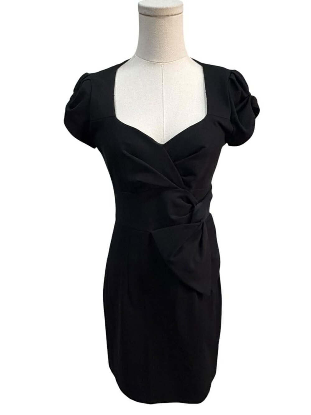 Nanette Lepore Black Puff Sleeve Cocktail Dress Size 4 Elegant Bow Detail EUC